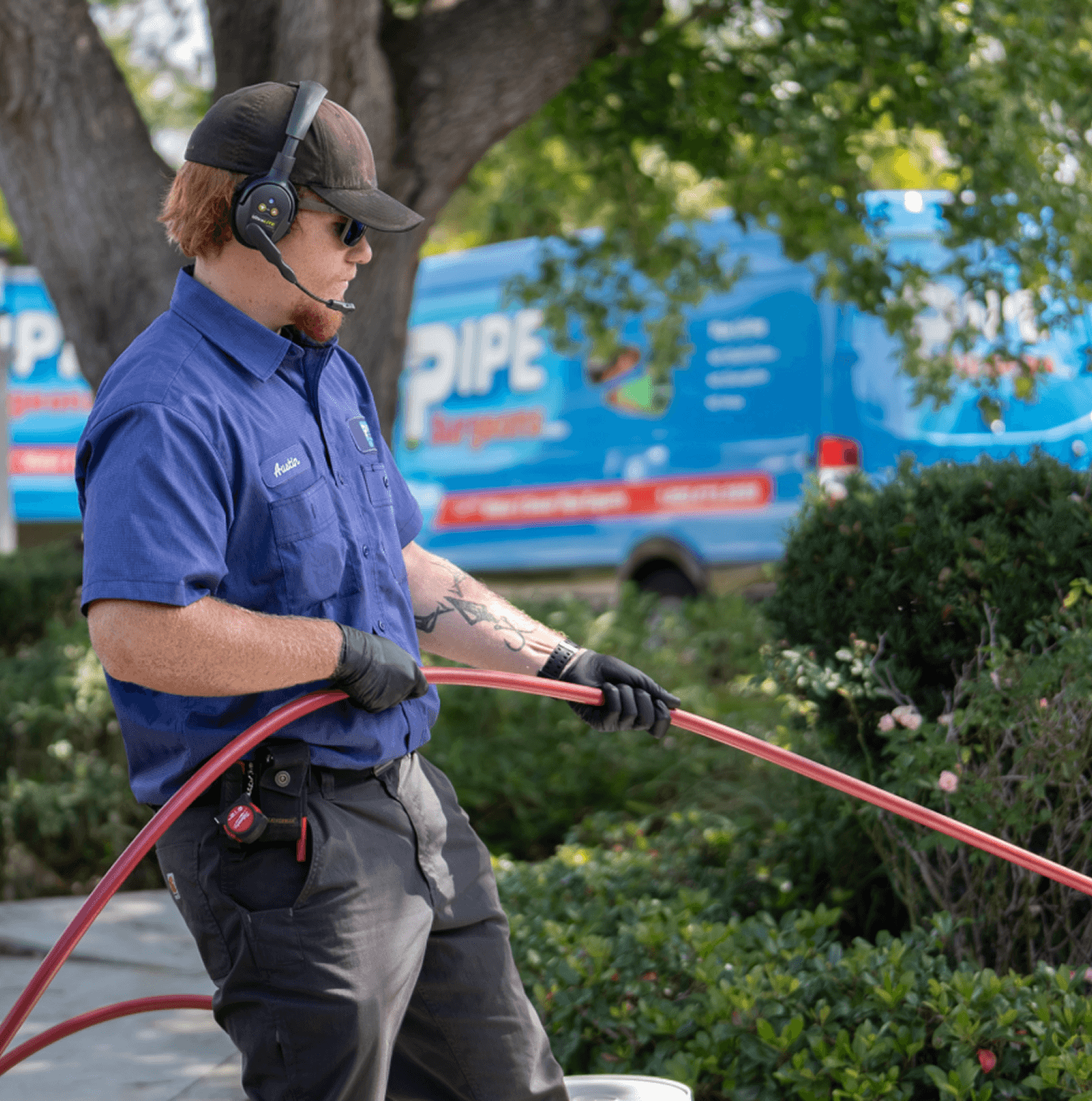 Pipe Surgeons technician performing outdoor pipe service