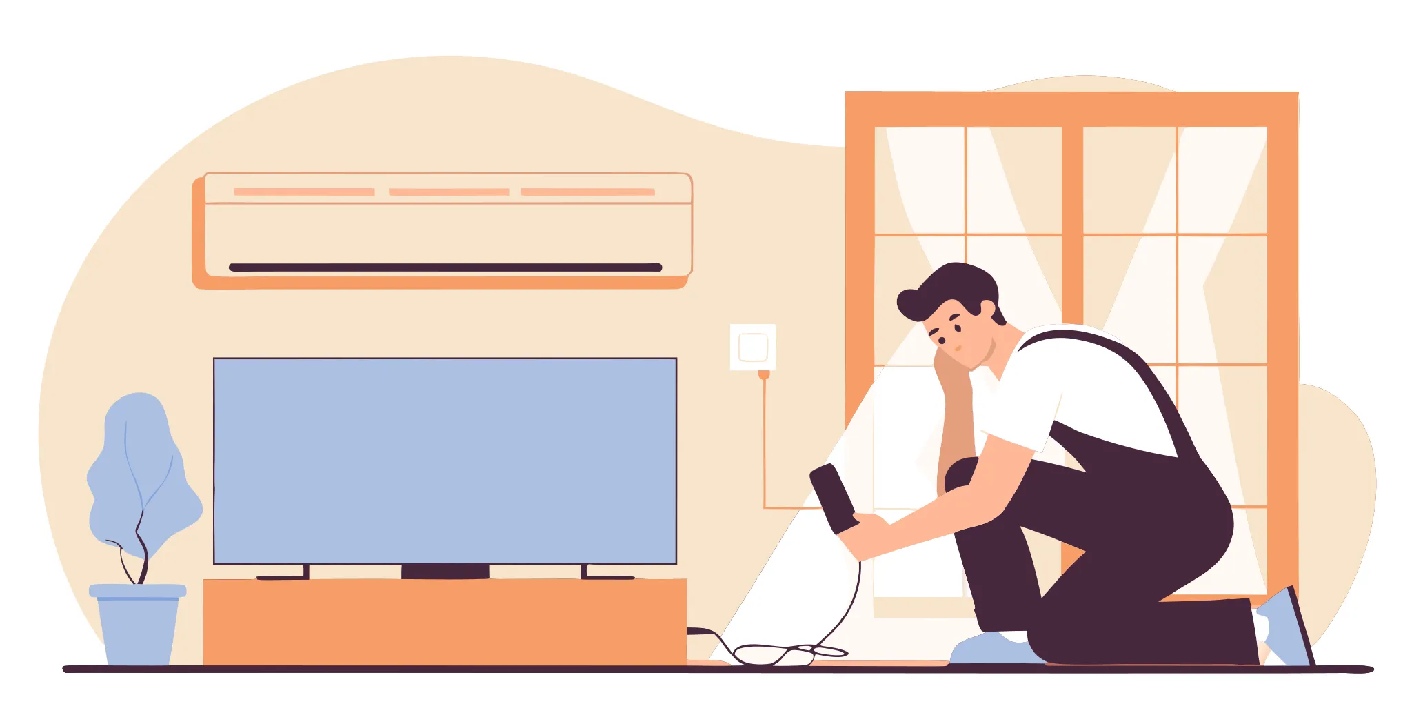 Man performing air conditioner service on an indoor unit.