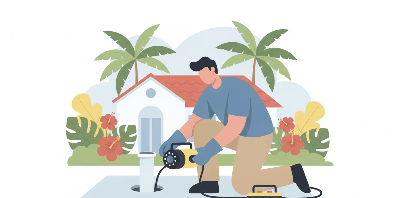Pipe inspection camera being guided into an accessible household drain line