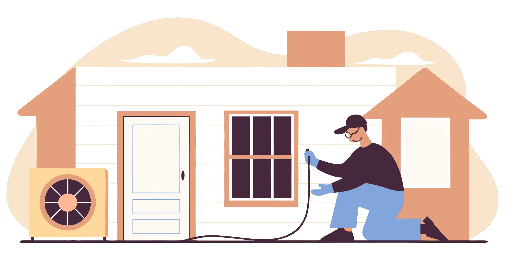 Technician performing mobile home AC repair.