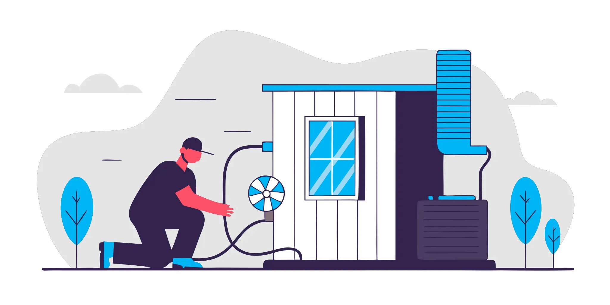 HVAC technician performs an AC tune up and repair on an outdoor unit.