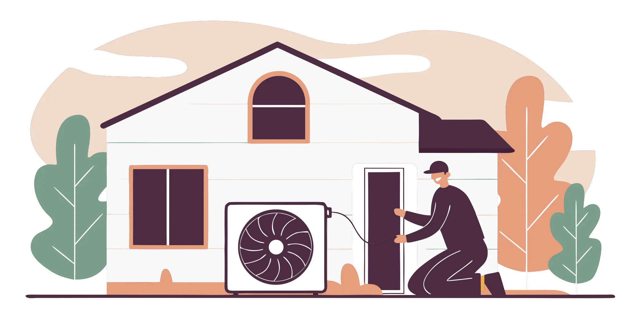 Technician performing local air conditioner repair on an outdoor unit.