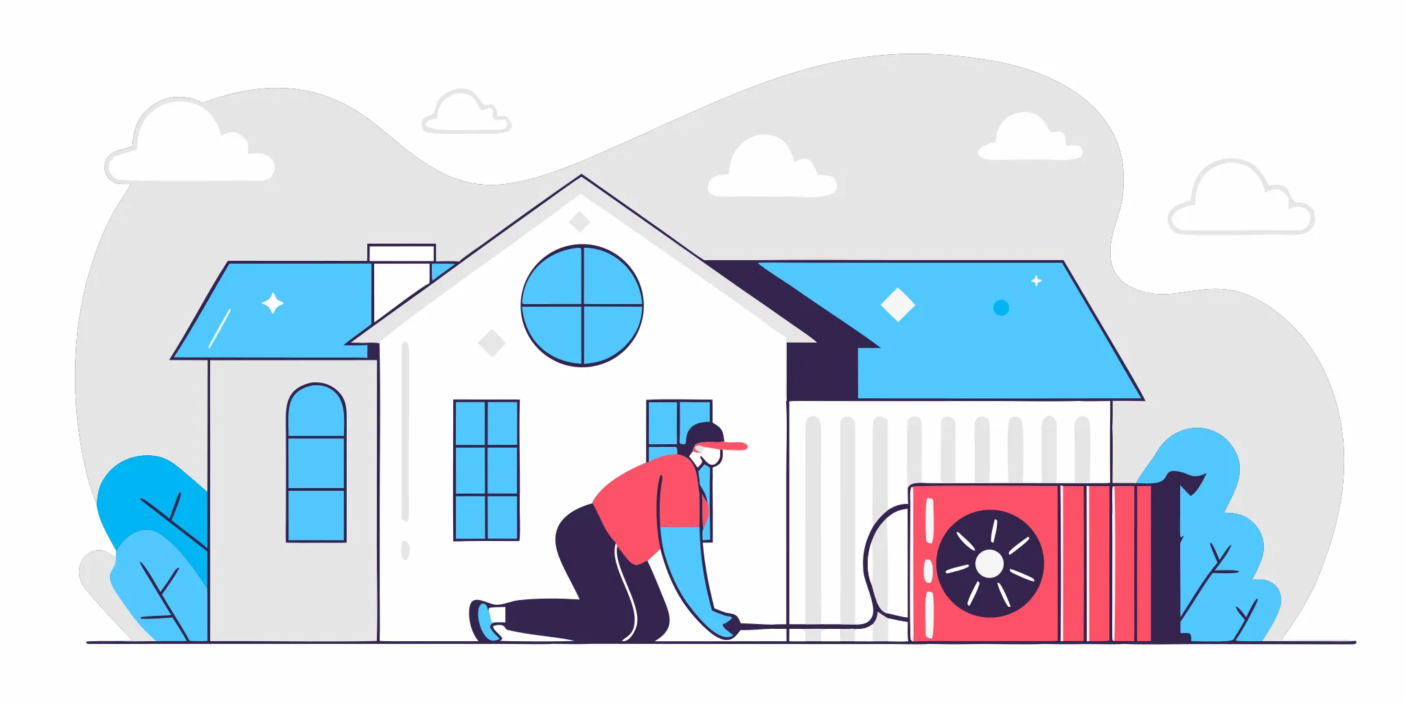 Licensed AC repair technician servicing an outdoor air conditioning unit.
