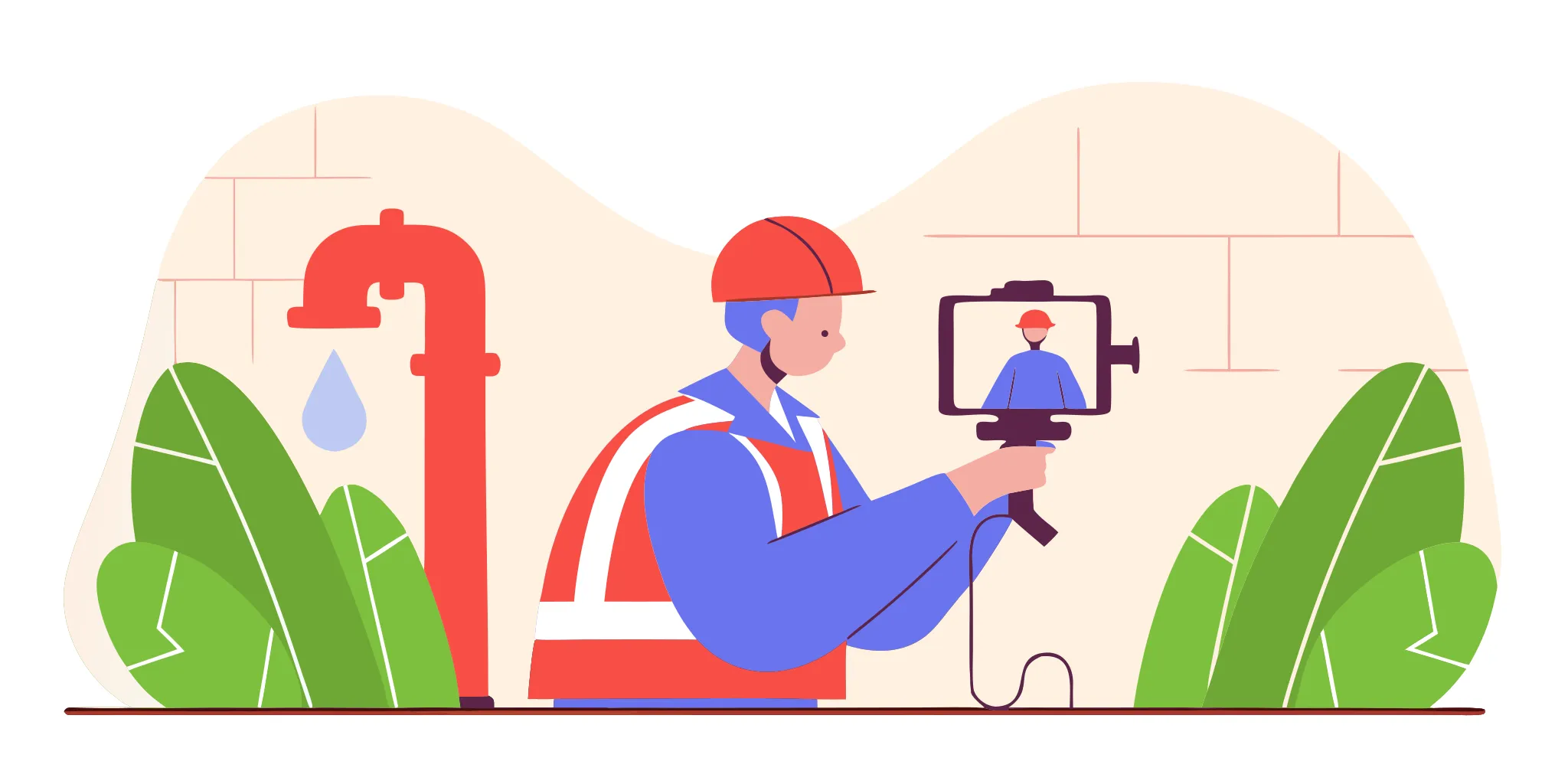 Professional plumber inspecting sewer line with camera equipment
