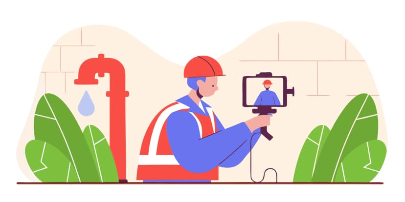Professional plumber inspecting sewer line with camera equipment