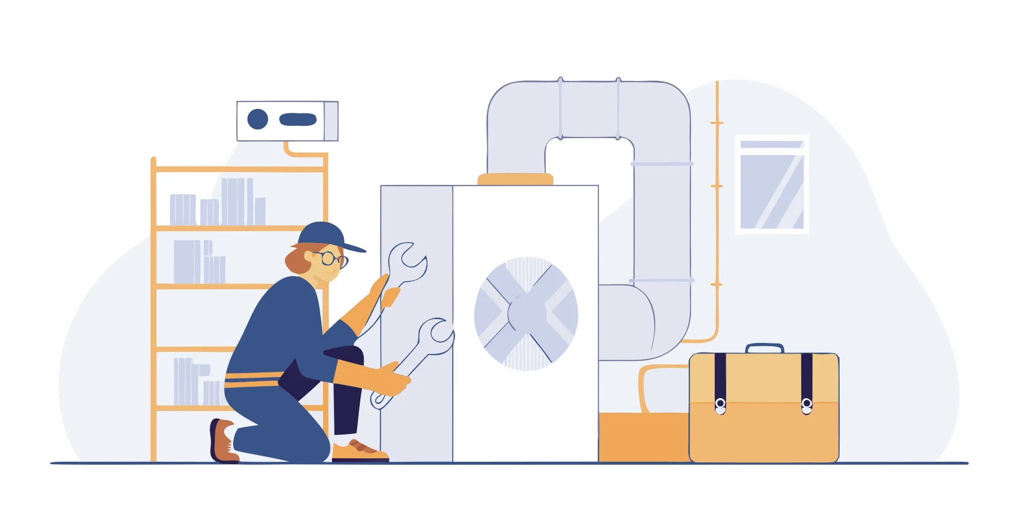 Licensed AC repair technician fixing an air conditioning unit.