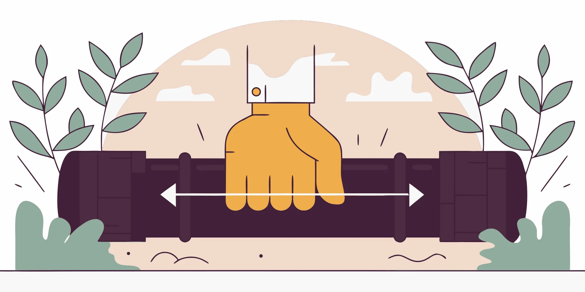 Vector illustration of pipe bursting technology showing a bursting head pulling new HDPE pipe underground without excavation