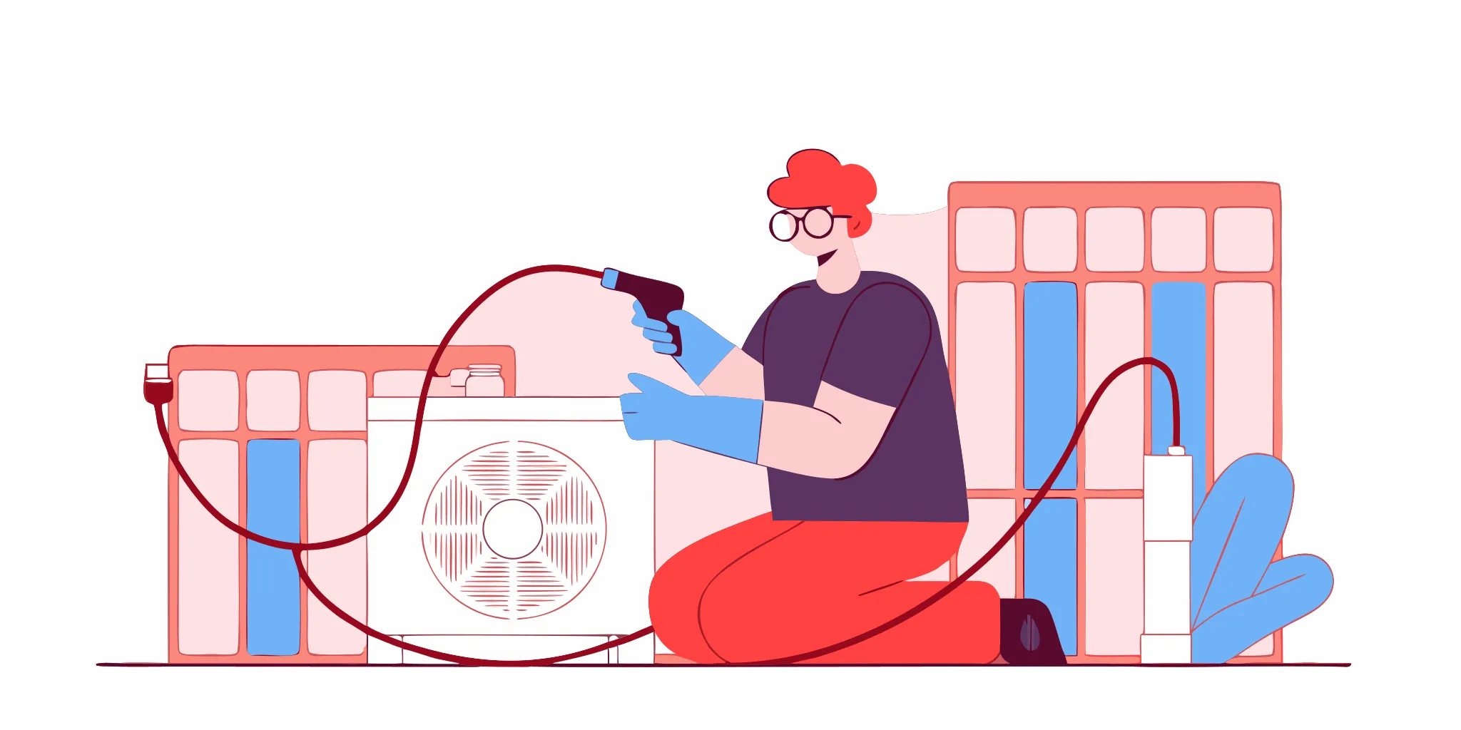 Technician providing a central air conditioner repair service.